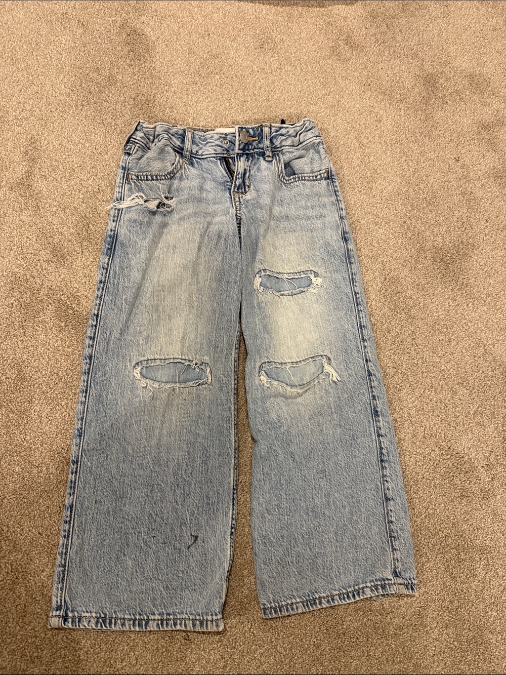 abercrombie kids Light Blue Distressed Wide-Leg Jeans